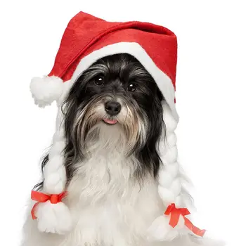 

2019 New 10pcs/lot Kids Dress Up Props Christmas Hat with Braid Non-woven Christmas Decoration Children Caps Santa Claus Hats