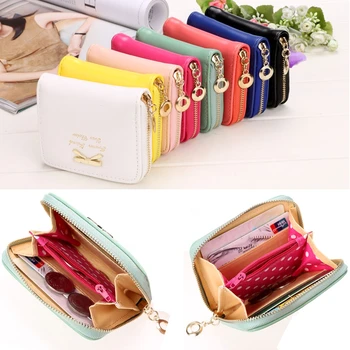 

2019 High quality Brand Wallet Women Bowknot Small Purse PU Artificial Leather Wallet Female Zipper Coin Purse Wallet overwatch
