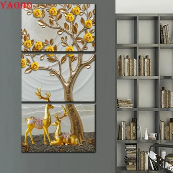 

3 piece full square/round drills embroidery Flower Tree Deer Landscape 5d diy diamond painting rhinestone living room decor
