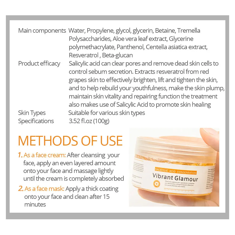 100g Sleeping Mask Moisturizing Face Cream Salicylic Acid Perfecting Gel Facial Treatment Anti-Aging Gentler Skin Care