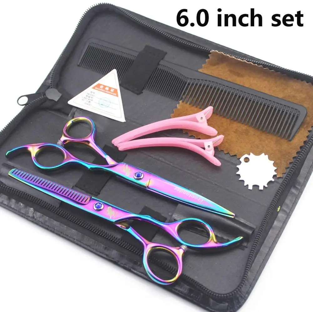 Новая Профессиональная Парикмахерские ножницы набор ножниц для стрижки волос ножницы парикмахера высокое качество салон 5,5/6,0 дюймов Цвет: черный - Цвет: 6inch  color  Set