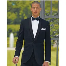 2017 New Black One button Shawl lapel Slim fit Bridegroom mens suits Men wedding suit Groom Tuxedo terno masculino(Jacket+Pants)
