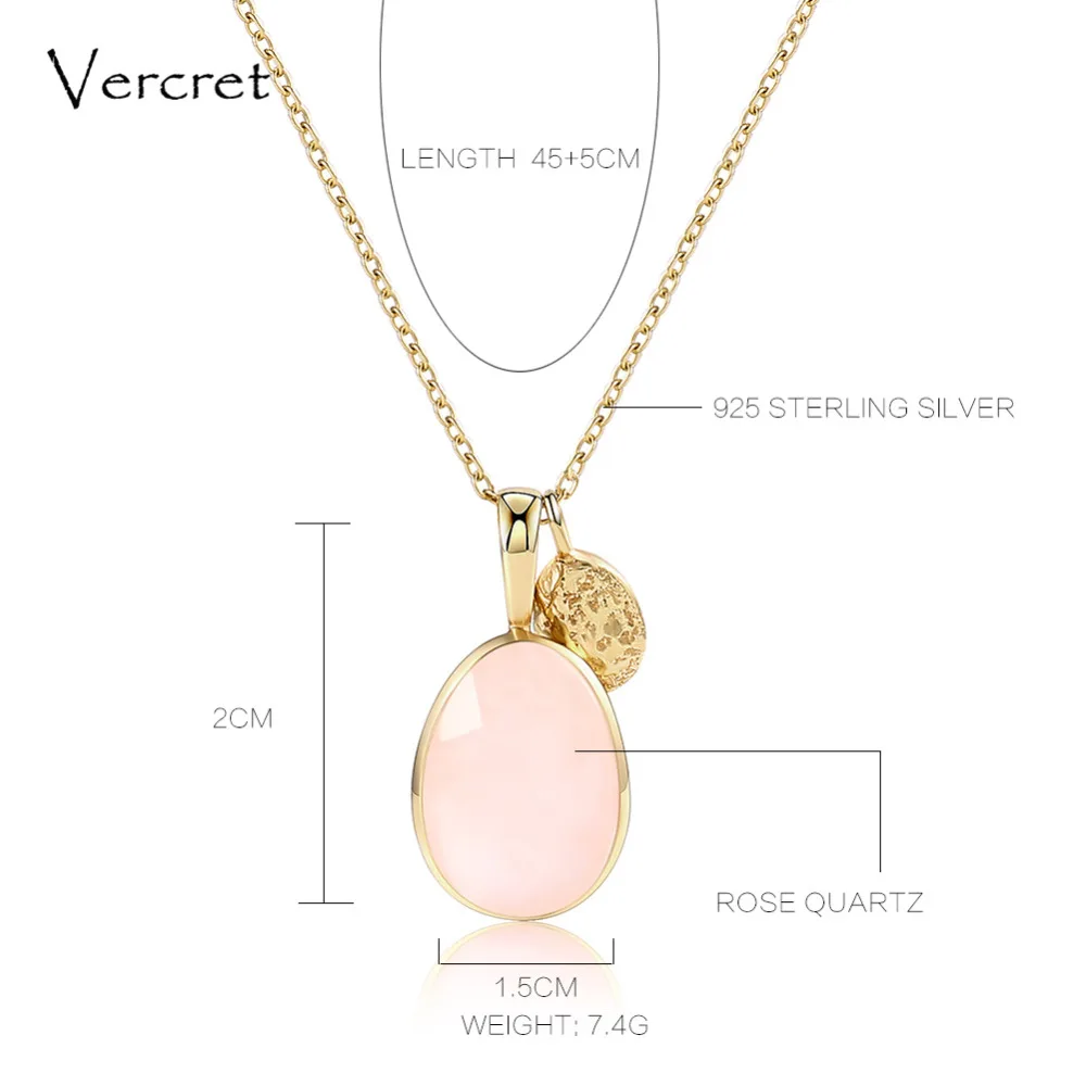 Vercret, милое ожерелье из розового кварца, серебро 925 пробы, цепочка, кулон, ожерелье, Женские Ювелирные изделия, подарок