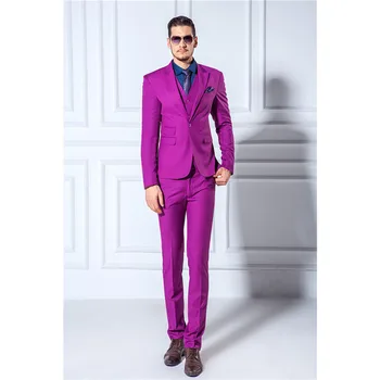 

2017 New 3 pieces Man Suit Slim Blazer Tuxedo (Jackets+Pants+Vest) 2018 Groom Prom mens Dress rose Red Wedding Suits for men