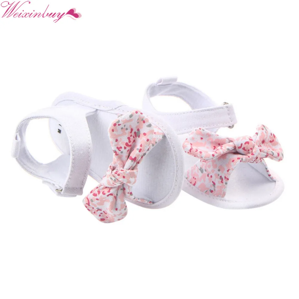 Girl Princess Big Bow Floral First Walkers Soft Soled Anti-Slip Kids Crib Bebe Footwear Sweet Summer Baby Shoes