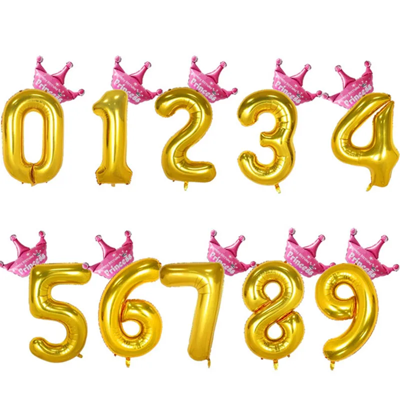 40 дюймов, для детей 0, 1 2 3 4 5 6 7 8 9 шара с цифрой принцессы Милые шляпки короны для Детей шар первый день рождения для мальчиков и девочек вечерние детские праздничные шары Декор