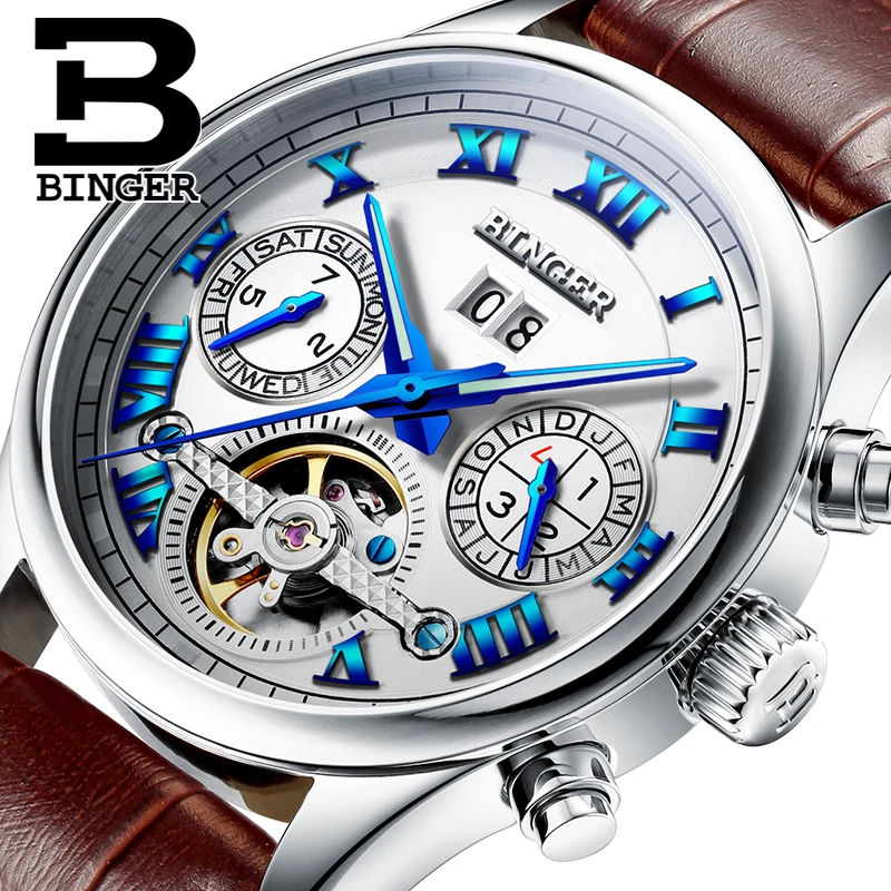 

Luxury Brand Tourbillon sapphire Switzerland BINGER Men's Watch Luminous Multi-functions Clock Mechanical Wristwatches B8602-3