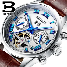 Швейцария БИНГЕР часы мужчины luxury brand Tourbillon сапфир световой несколько функций Механические Наручные Часы B8602-3