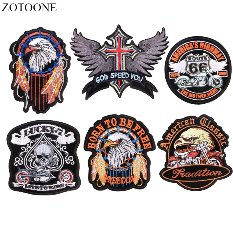 

ZOTOONE Iron on Punk Patches for Clothes Jacket Applique Embroidery Motorcycle Eagle Patch Stickers Sew on Fabric Badge DIY