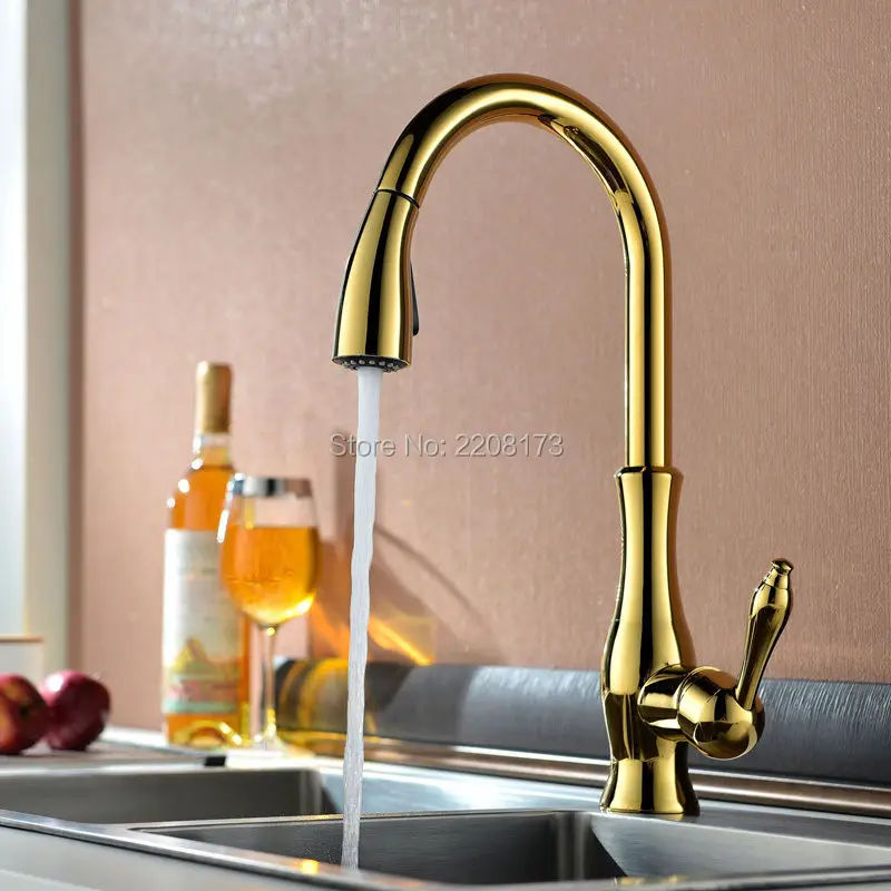  Luxury High Quality Gold Pull Out Sprayer Kitchen Bar Sink Faucet Hand Held Sprayer Mixer Solid Bra - 32710293780
