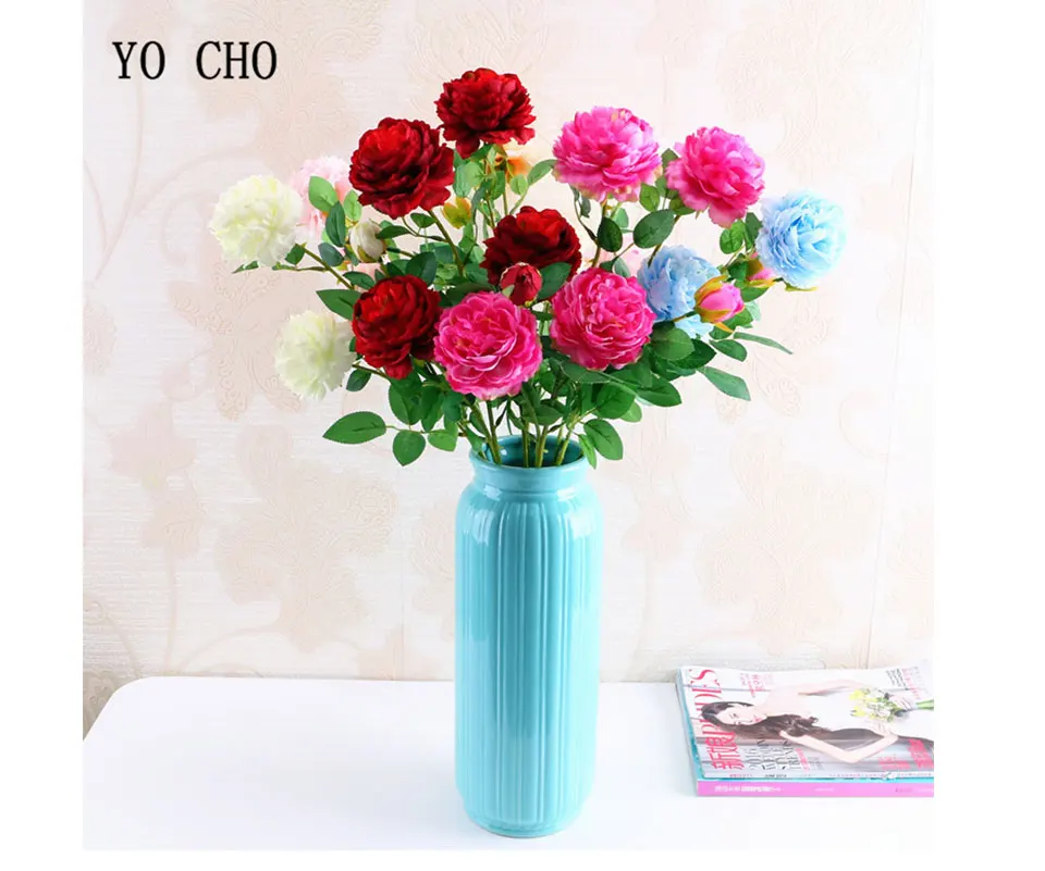 Artificial Flowers 3 Heads White Yellow Peonies Silk Flowers Peony Artificial Flower Wedding Decor for Home Peonies Color_02