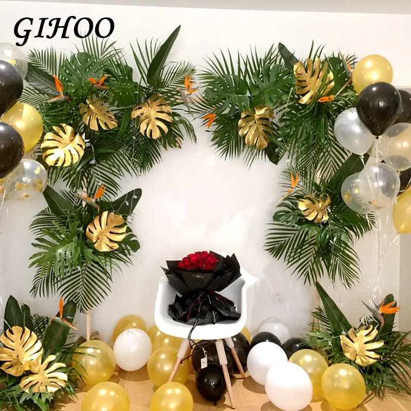 

1PC Gold Green High-Quality Fake Leaf Artificial Tropical Palm Leaves DIY Plant Home Party Wedding Table Desk Decoration Supply
