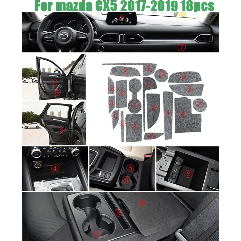 

18 Pcs Gate Slot Mat Pad Felted Wool For Mazda 3 5 6 CX-3 CX-5 CX-7 Door Groove Mat Car Accessories Anti-Slip Car Styling