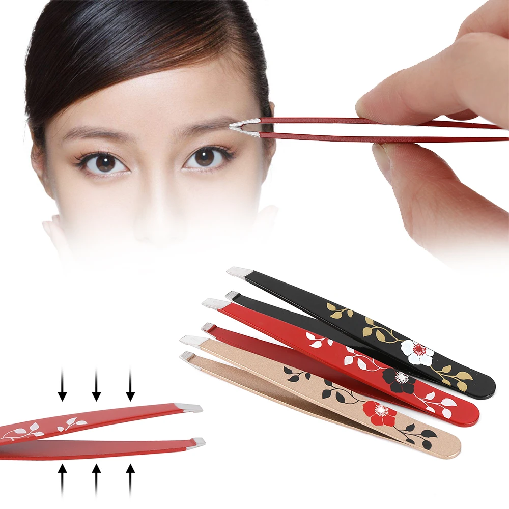 

Random 1PC NEW Professional Printed Stainless Steel Eyebrow Tweezer Slant Tip Hair Removal Eyebrow Tweezer Tool High Quality