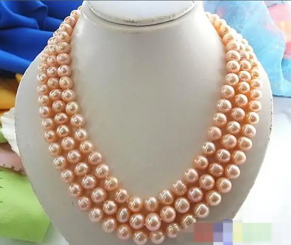 

song voge gem nanJ0921 3ROW PINK ROUND FRESHWATER CULTURED PEARL NECKLACE SHELL