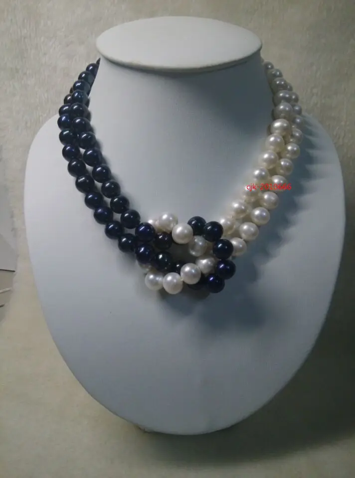 

DOUBLE STRANDS 9-10 mm REAL SOUTH SEA WHITE BLACK PEARL NECKLACE 14K^^^@^Noble style Natural Fine jewe fast SHIPPING