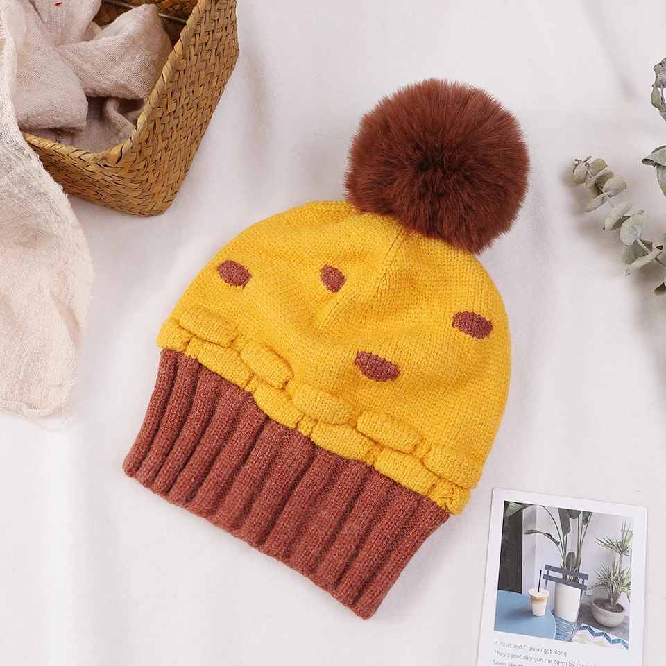 2018 Children Warm Stocking Fur Pompom Hat Winter Hats Boys Girls Skullies Beanies Cap Knitting Crochet Caps for Kids | Аксессуары для