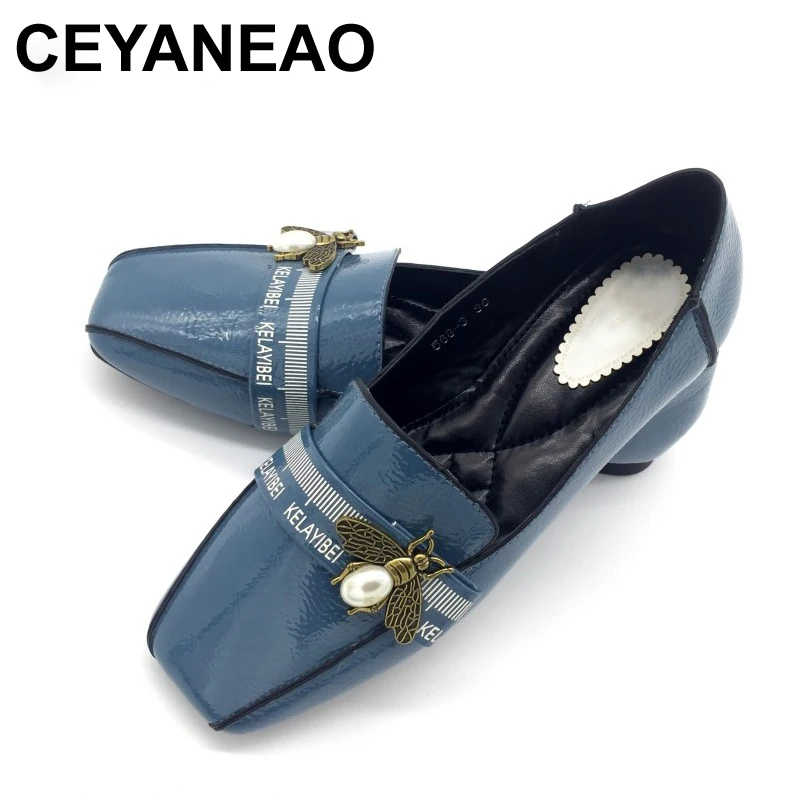 CEYANEAO 2019 элегантные женские повседневные Лоферы синие с пчелами сезон весна осень