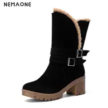 NEMAONE/Большие размеры 34-43; модные теплые зимние ботинки с пряжкой на меху; женские зимние ботинки; женская короткая обувь на меху; Цвет Черный; 11, 12