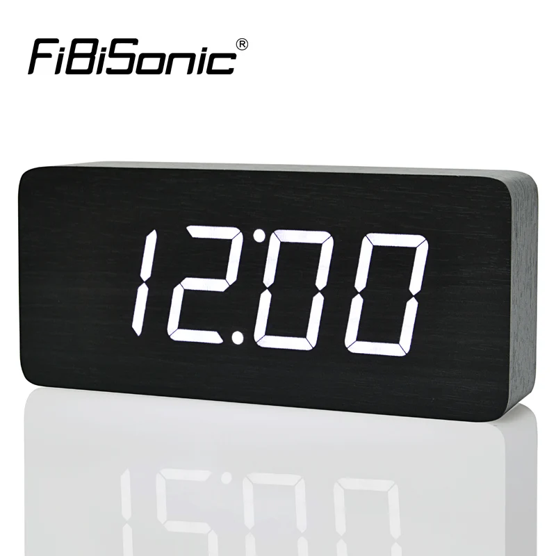 

FiBiSonic 2018 New Design Wood LED Digital Clocks, Voice Control Big Numbers Wooden Alarm Clock with Temperature
