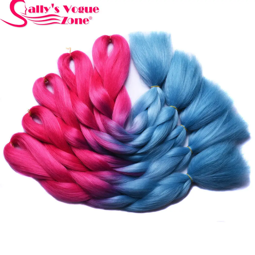 Омбре плетение волос 3 тона черный фиолетовый розовый цвет Sallyhair 24 дюймов огромные косы Высокая температура волокна синтетические волосы для наращивания - Цвет: #5