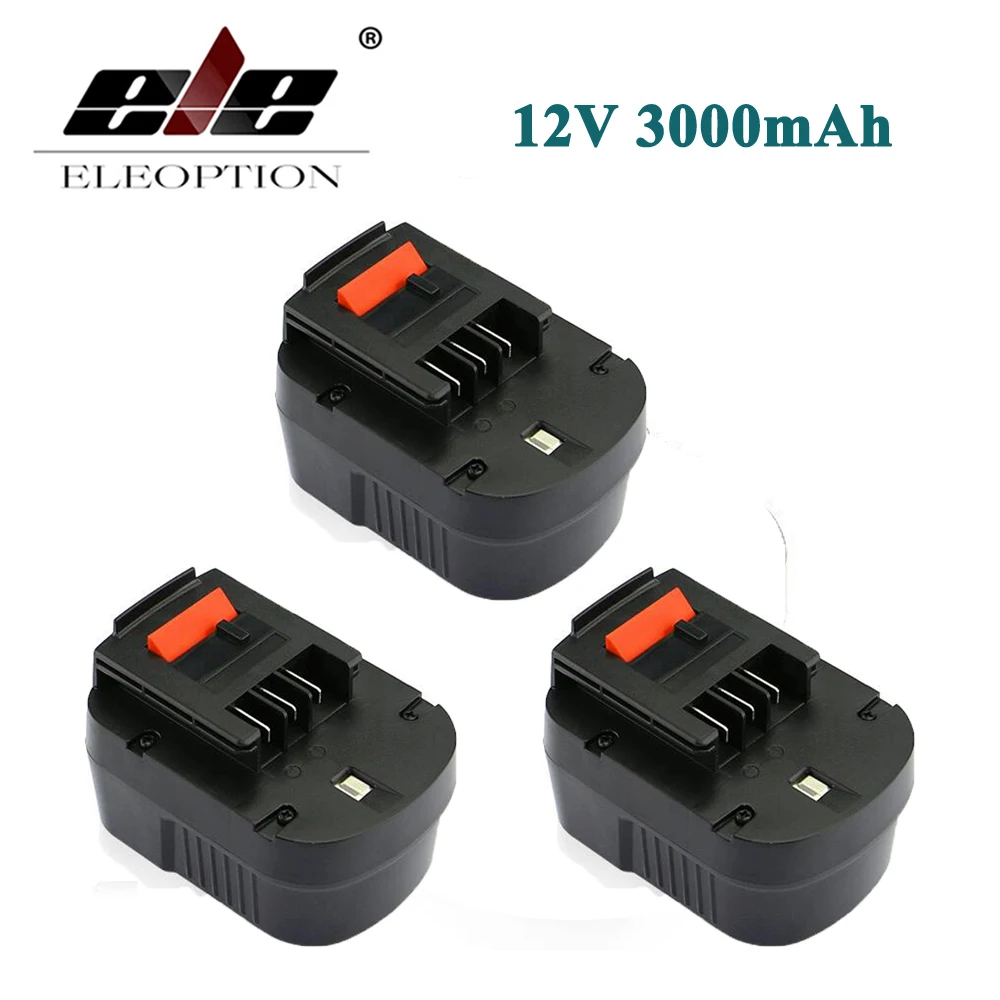 

ELEOPTION 3PCS 12V 3000mAh NI-MH Replacement Power Tool Battery For Black&Decker A12, A12-XJ, A12EX, FS120B, FSB12 HPB12 12 Volt