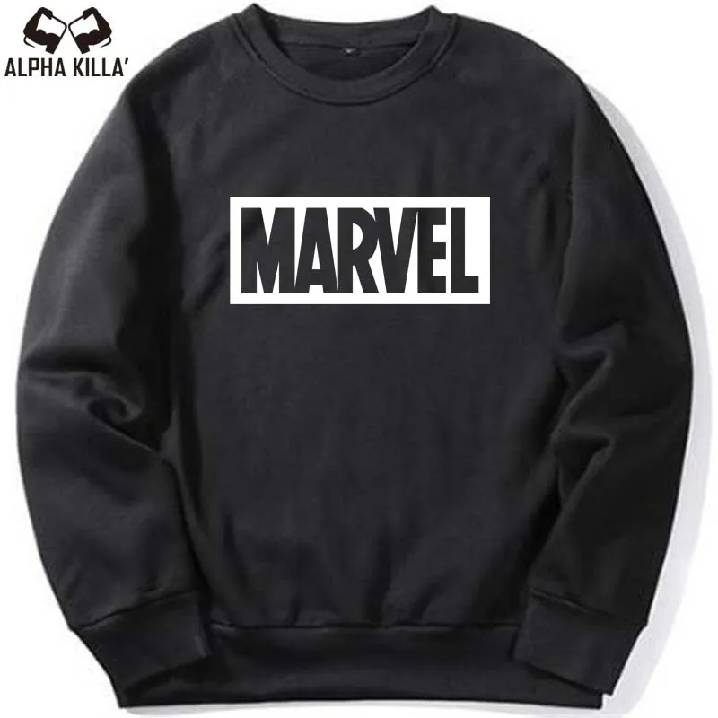 2018 New Marvel Letter Print Black Sweatshirt Men Hoodies Fashion Solid Hoody Men Pullover Men's Tracksuits male coats