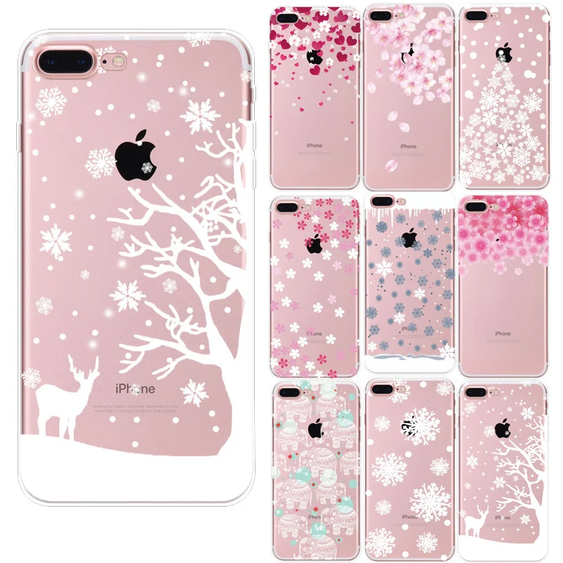 

Christmas Snowflake Flower Case For iPhone 6 S 6S Case Transparent Soft TPU Silicon Capa New Year Gift Cover For iPhone 6S 6 4.7