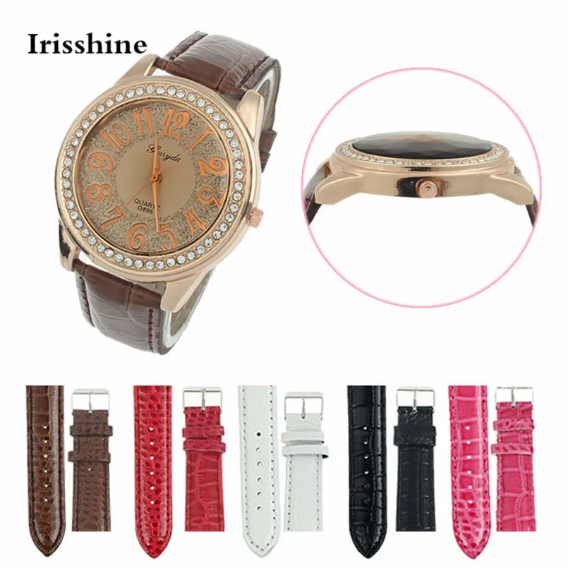 

Irisshine T5 Unisex Couple watches men women Retro Design Leather Band Luxury Crystal Analog Quartz Wrist Watch High quality