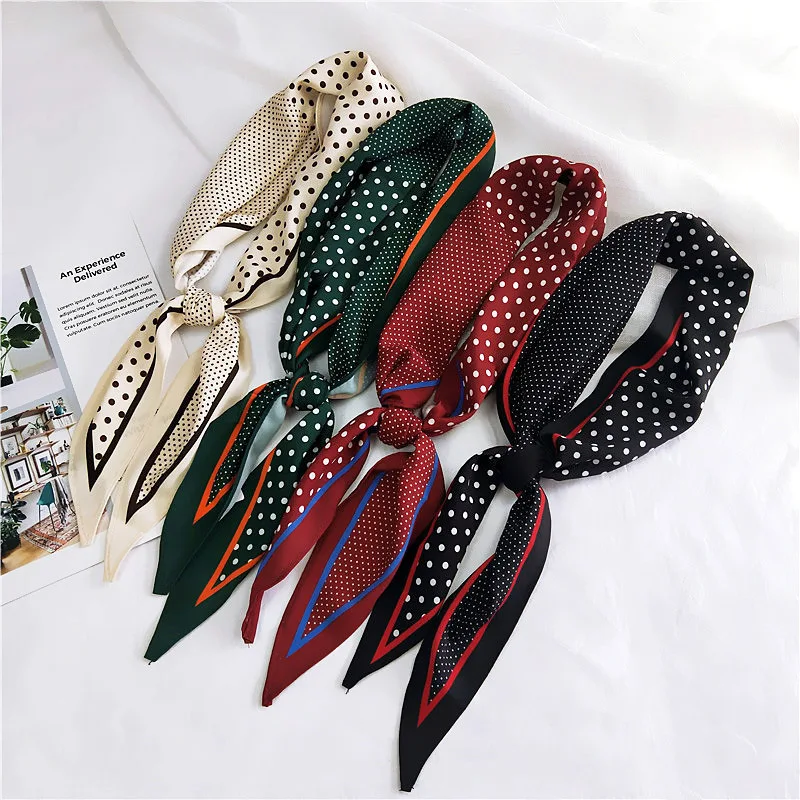 4Colors Triangle Dot Striped Scarf for Women Hair Handkerchief Imitation Silk Plaid Bandana Female Bag Scarves 2018 35*118CM 4Colors Triangle Dot Striped Scarf for Women Hair Handkerchief Imitation Silk Plaid Bandana Female Bag Scarves 2018 35*118CM