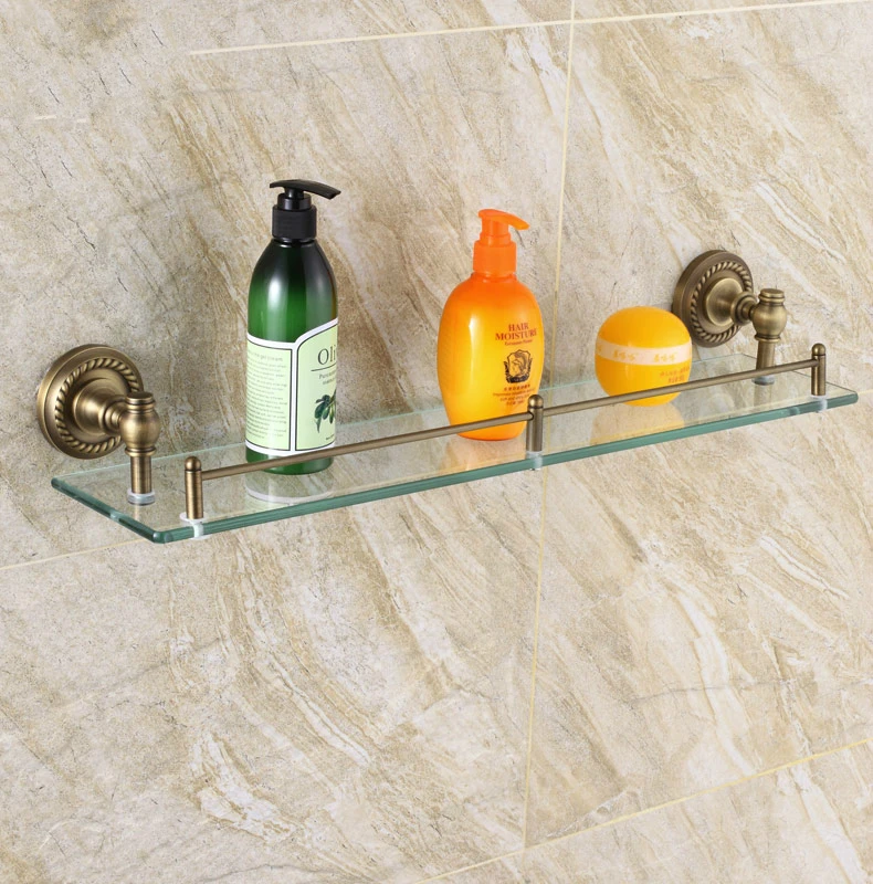 

Antique Bronze Dresser Shelf Rack European Single-layer Brass Brushed Cosmetic Glass Shelf Mounting Bathroom Hardware Sets U351