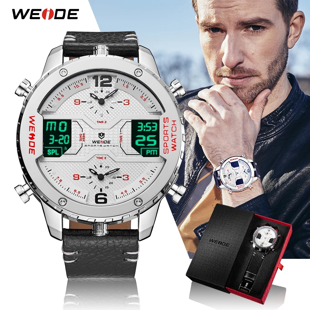 Gift WEIDE Men's Fashion Sport Casual Three Time Zones Quartz Analog Digital Date Clock Leather Military Watch Relogio Masculino Gift WEIDE Men's Fashion Sport Casual Three Time Zones Quartz Analog Digital Date Clock Leather Military Watch Relogio Masculino