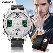 Gift WEIDE Men's Fashion Sport Casual Three Time Zones Quartz Analog Digital Date Clock Leather Military Watch Relogio Masculino
