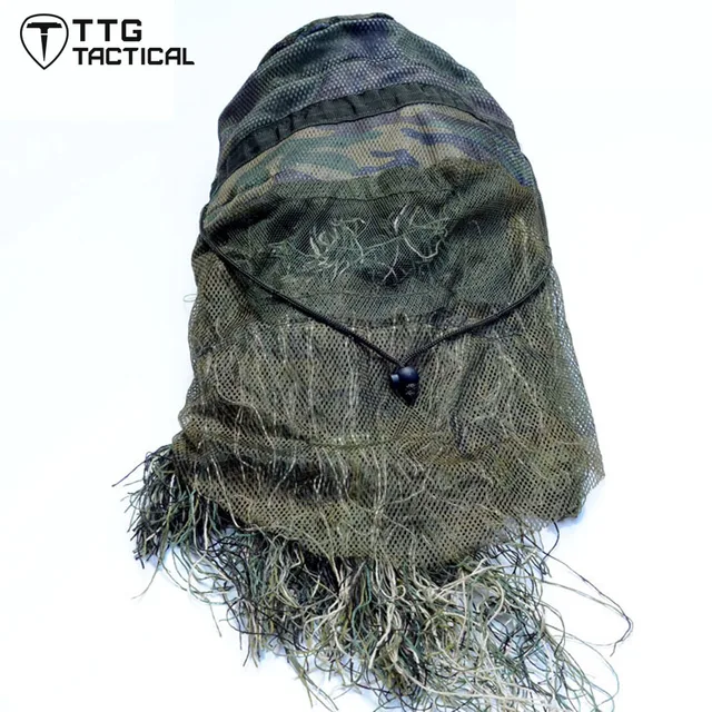 TTGTACTICAL Hunting Ghillie Hood Breathable Camouflage Full Face