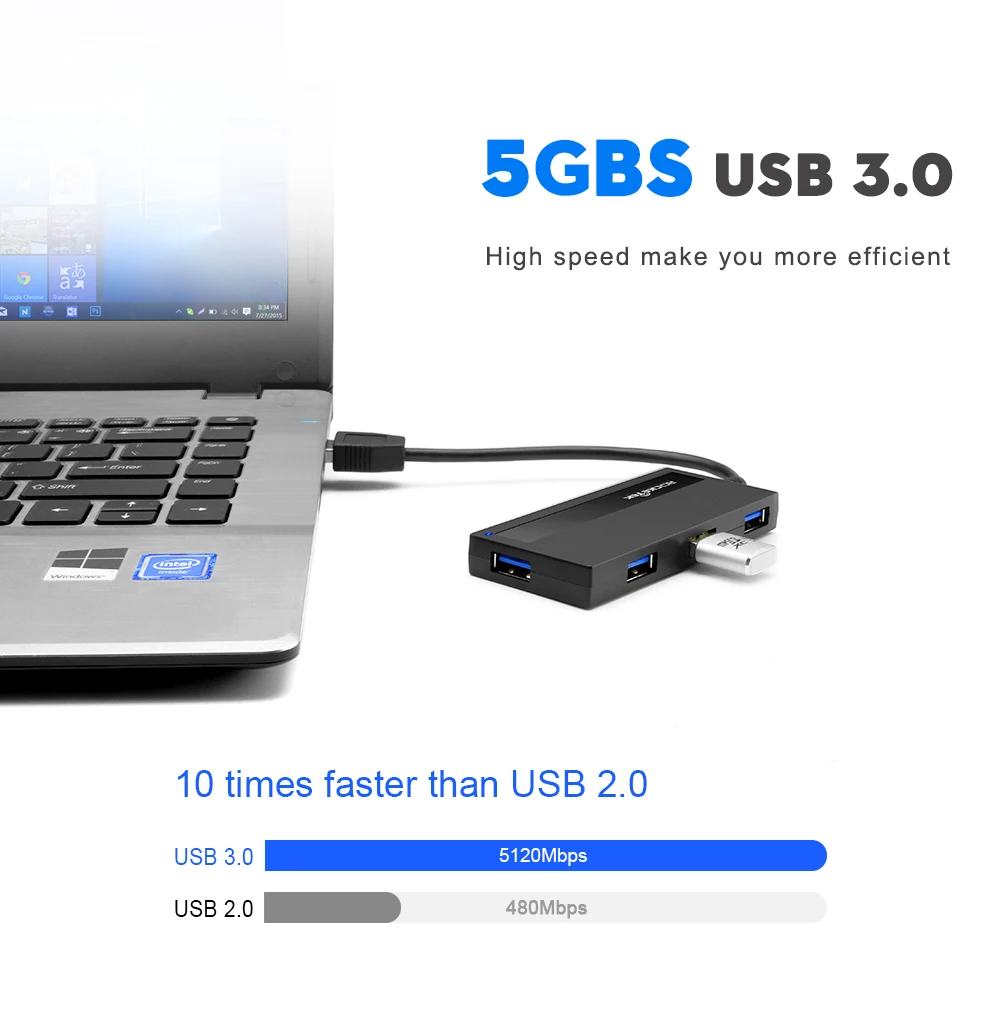 Rocketek нескольких usb 3,0 hub 4 порта адаптера splitter DC Мощность Интерфейс Для iMac MacBook Air usb3.0 pc ноутбук аксессуары