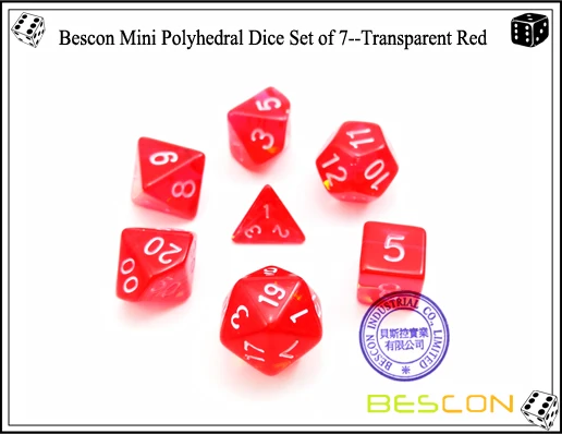 Bescon мини полупрозрачные многогранные RPG игральные кости набор 10 мм, маленький RPG ролевые игры игральные кости набор D4-D20 в трубе, прозрачный красный