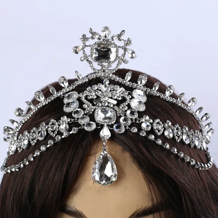 Модная блестящая Хрустальная Свадебная цепочка на голову, индийские украшения для волос tikka, женская свадебная тиара для невесты, украшения на лоб, аксессуары