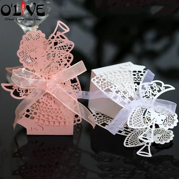 

50 Pcs Angel Laser Cut Gift Bag Baby Shower Candy Box Girl Play Trumpet Cardboard Boxes Paper Bonbonniere Wedding Party Favors