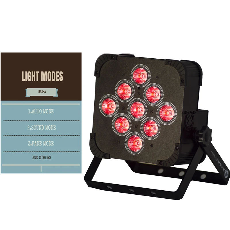 

Rasha Penta Crux 9*15W 5in1 RGBAW Battery Operated Wireless LED Par Light Long Battery Life Stage Par Projector For Party Club
