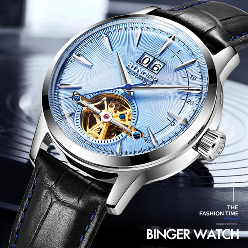 BINGER Tourbillon швейцарские мужские часы люксовый бренд автоматические механические часы мужские модные часы с кожаным ремешком reloj montre