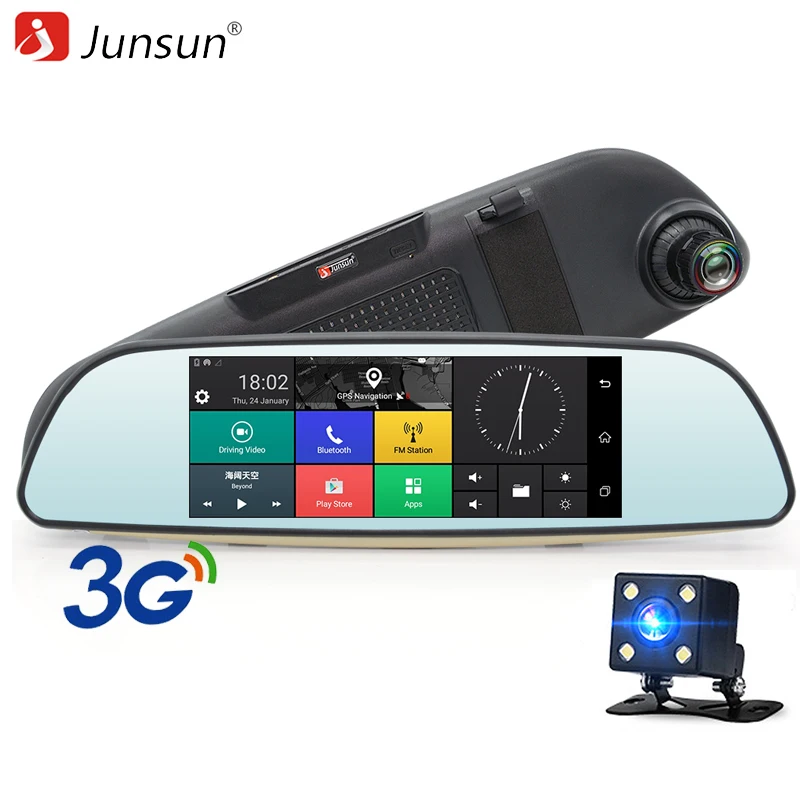 Junsun Android 5.0 Car DVR 3G Rearview Mirror Dual Lens Recorder Camera Full HD 1080P Dash Cam 6.5\