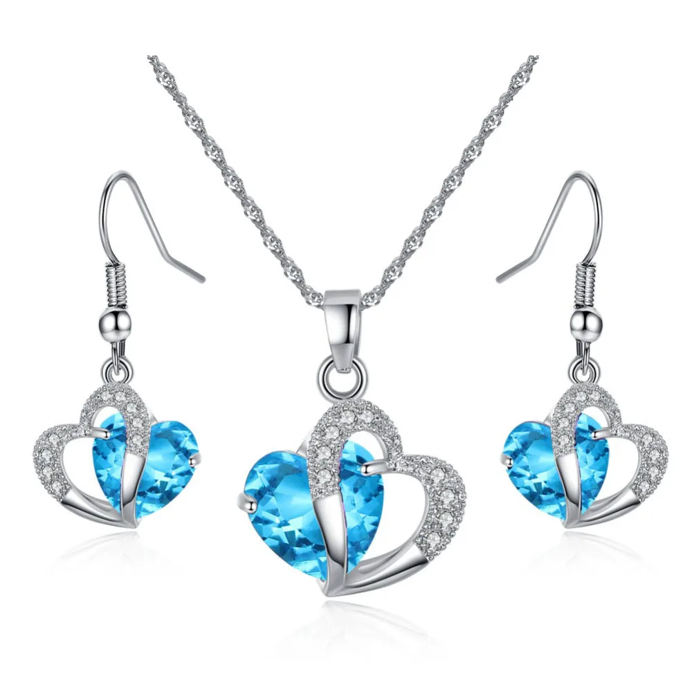 Heart Set Jewelry Sets for Women Zircon Necklace + Earringin Jewelry