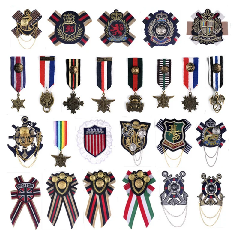 Mixed Royal Preppy Navy Style pin brooch badge embroidery epaulette