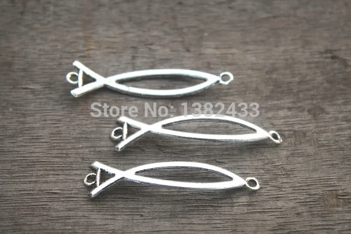 

15pcs--Christian Fish Charms, Antique silver Christian Fish Pendants/Charms, Jesus Fish,12x48mm