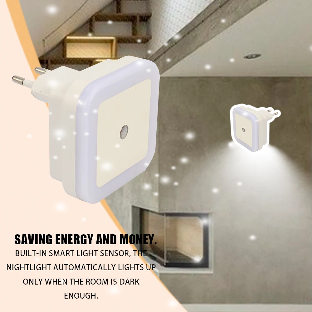 

Smart Intelligent Plug-in Energy-saving LED Night Light Lamp with Dusk to Dawn Sensor Stairs Daylight White Energy-efficient
