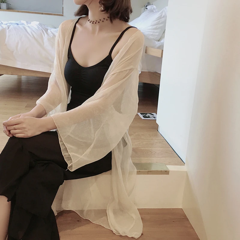 

MLXSLKY Sun protection clothing female long 2019 new summer loose chiffon cardigan thin coat shawl womens thin cardigan