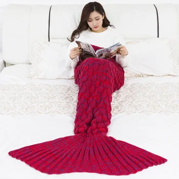 

CAMMITEVER Mermaid Tail Blanket Yarn Knitted Handmade Crochet Mermaid Blanket Kids Throw Bed Wrap Super Soft Sleeping Bed