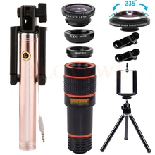 Универсальный телескопический объектив Комплект 12X телефото зум Оптические стёкла Широкий формат макро 235 градусов рыбий глаз Lentes для iPhone 7 6S смартфон