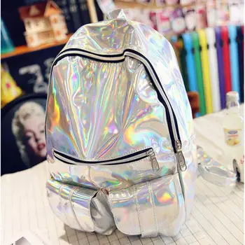 

Hot sale Fashion Hologram Backpack Women School Shoulder Gold Silver and Purple women backpack hologram laser backpack
