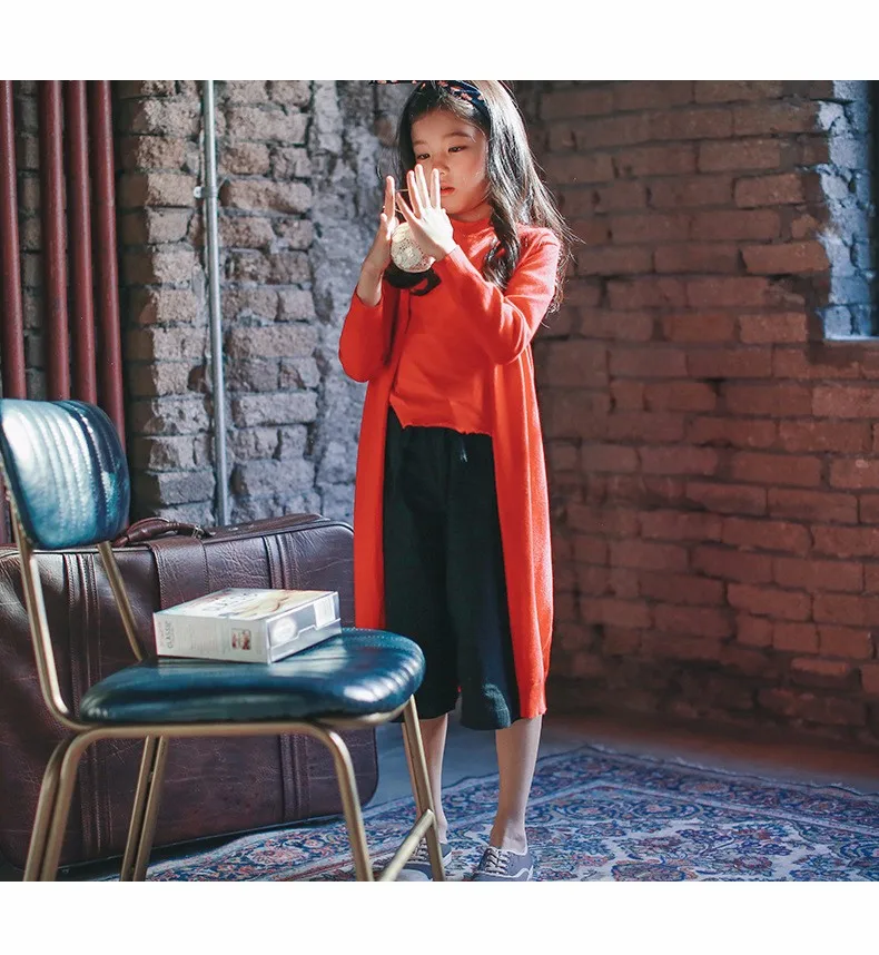 knitted girls cardigan coats 2017 new spring autumn long knitting baby big girls tops red gray black knit sweater kids clothes  (13)